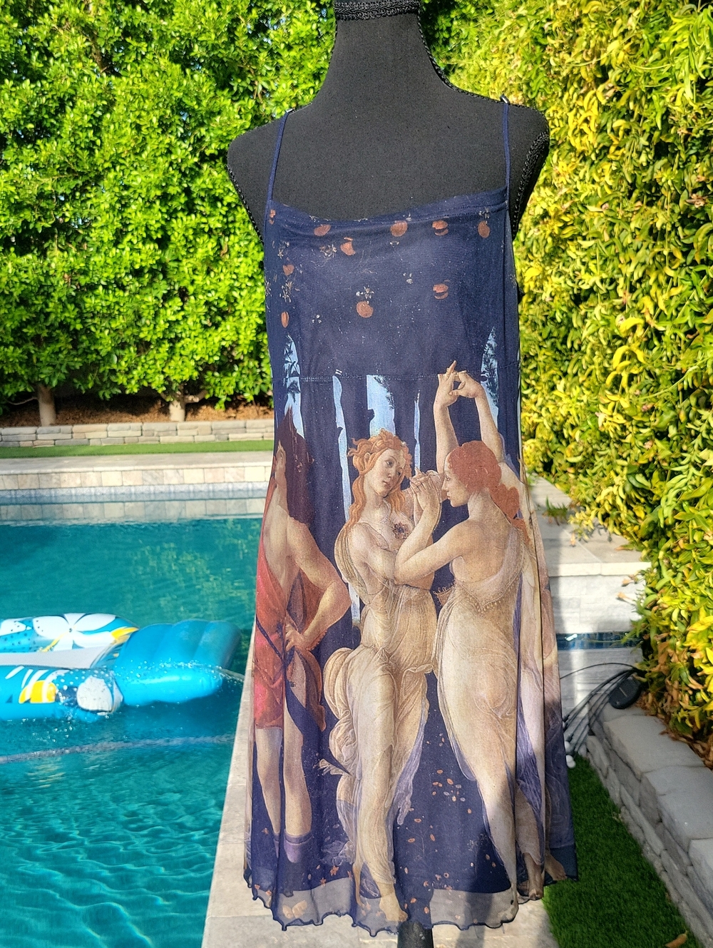 Cider Navy Renaissance Mesh Slip Dress with Scalloped Hem Sandro Botticelli